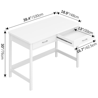 4NM 39.4" Computer Desk with Drawer, Morden White Home Office Desk, Study Writing Table with Storage for Small Spaces,Vanity Desk Makeup Table for Bedroom - White