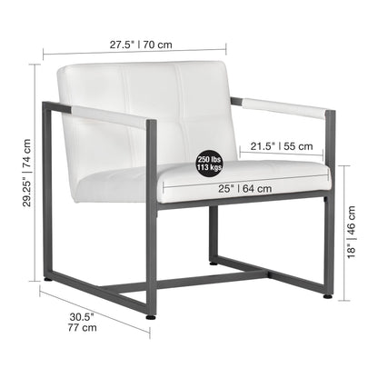 Studio Designs Home Modern Accent Chair Camber Mid-Century, Pewter Grey Metal Frame & White Bonded Leather