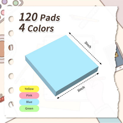 Sowhatsowoo 120 Pads 3x3 Inch Sticky Notes Bulk Bright Colors Self Stick Pads Small Note Pads Memo for Office School Teacher Meeting Home Supplies 50 Sheets/Pad Total 6000 Sheets