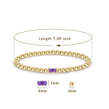 Free bird Amethyst Bracelet for Women 14K Gold Plated February Birthstone Bracelet Simple Gold Bead Bracelets for Women Trendy Gold Bracelets for Birthday Gift
