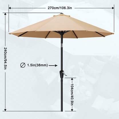 MASTERCANOPY 9FT Patio Umbrella with Push Button Tilt and Crank, Outdoor Market Umbrella with 8 Sturdy Ribs, UV Protection & Waterproof for Garden, Deck, Backyard, Pool (Khaki)
