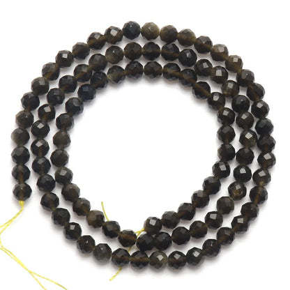 Song Xi 120pcs 3mm Natural Gold Obsidian Gemstone Beads Faceted Round Loose Stone Beads for Jewelry Making