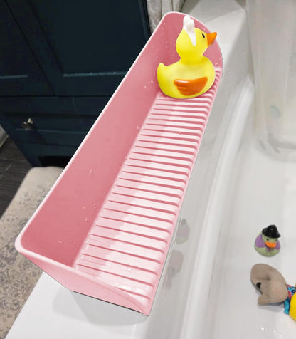 2Pack Bath Tub Splash Guard for Kids - Silicone Tub Water Splash Guard with 4 Suction Cups, Bath Toy Tray Holder, Tub Shelf for Kids, Bathroom Accessories for Children, Toddler & Baby Bath, Pink