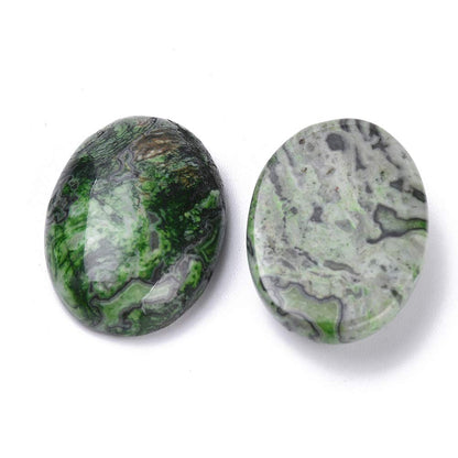 Fashewelry 20Pcs Natural Oval Green Ripple Jasper Flat back Gemstone Cabochons 25x18mm Healing Chakra Crystal Stone Bead Cab Covers No Hole for Jewelry Craft Making
