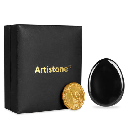 Artistone 1.5" Black Obsidian Crystal Thumb Worry Stone for Anxiety Chakra Crystals Palm Pocket Stone Healing Crystal for Stress, Meditation Reiki, Calming Stone Gifts