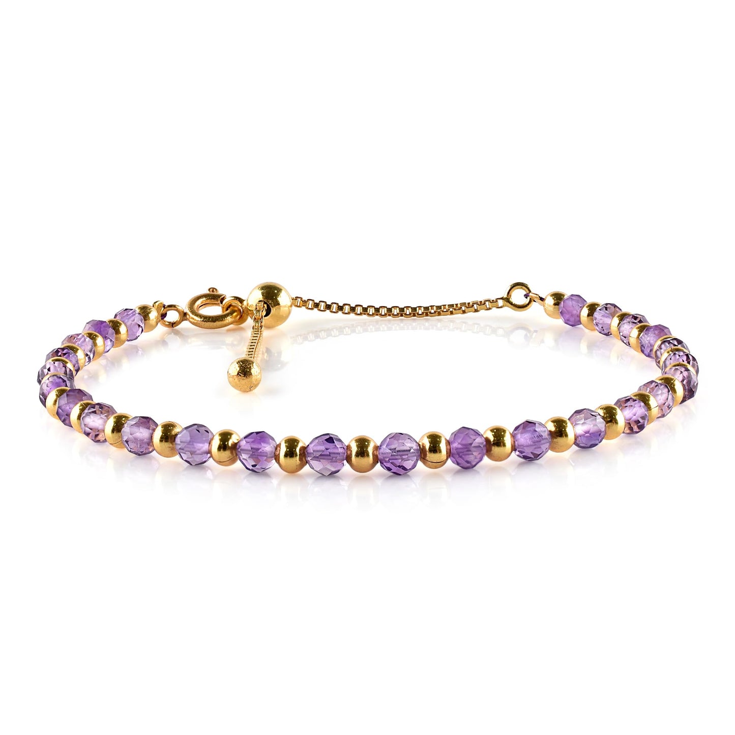 QNAVIC Purple Amethyst Dainty Bangle Bracelet For Women, Chakra Healing Crystal Gemstone February Birthstone, Gold Plated Ball link Bracelet 6-8 Inches Christmas and Birthday Gifts for Her