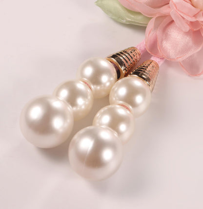 Adjustable Curtain Tiebacks， 4-Pack Hand-Woven Rope with Silk Flower & Pearl， Decorative Window Cord Holders for Drapery， Long Loop Design for All Curtain Thickness (Pink)
