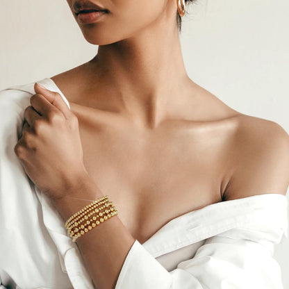 adoyi Gold Bracelets for Women, 14K Gold Plated Beaded Stretch Bracelet Strand Bead Ball Bracelets stack Set Trendy Adjustable Non Tarnish Jewelry Sets for Womens Gifts