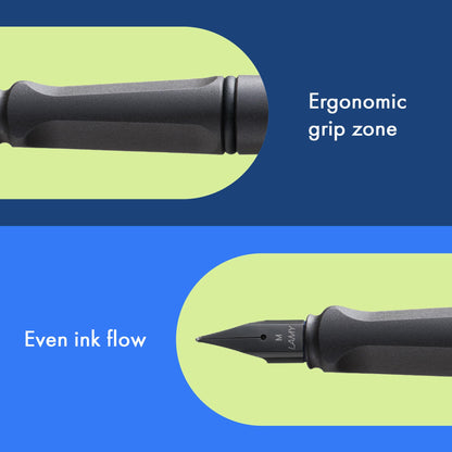 LAMY safari umbra - Fountain Pen with ergonomic grip & polished steel nib in size F - ideal for any Writing & Calligraphy - including LAMY T 10 blue cartridge - Right-Handed