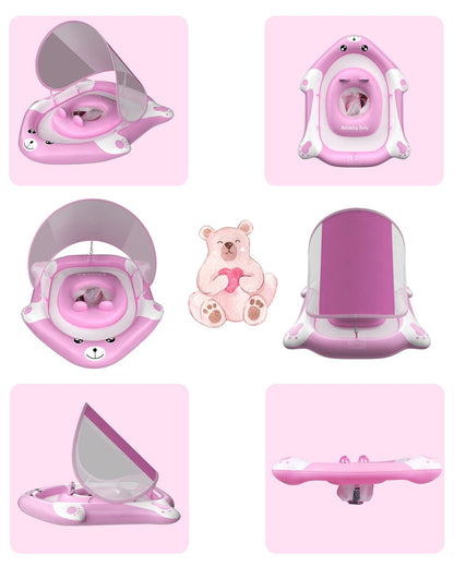 Relaxing Baby - Pool Float with Adjustable Seat Pocket,Baby Swimming Float with Canopy of UPF 50+ UV Protection, Super Safety Bear-Shaped Baby Floats for 6-36 Months,Pink Bear