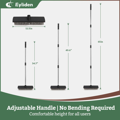Eyliden Push Broom, Heavy Duty Moss Wire Scrub Brush with Stainless Steel Bristles, 65" Long Handle, Scrubber Brush for Deck, Floor, Concrete, Roof, Patio, Pool Outdoor Cleaning
