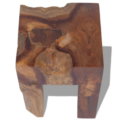 Gecheer Solid Teak Wood Stool, Handmade Rustic Style Footrest Side Table with Stable Legs, 11.8x11.8x15.7 Inches, for Living Room Bedroom
