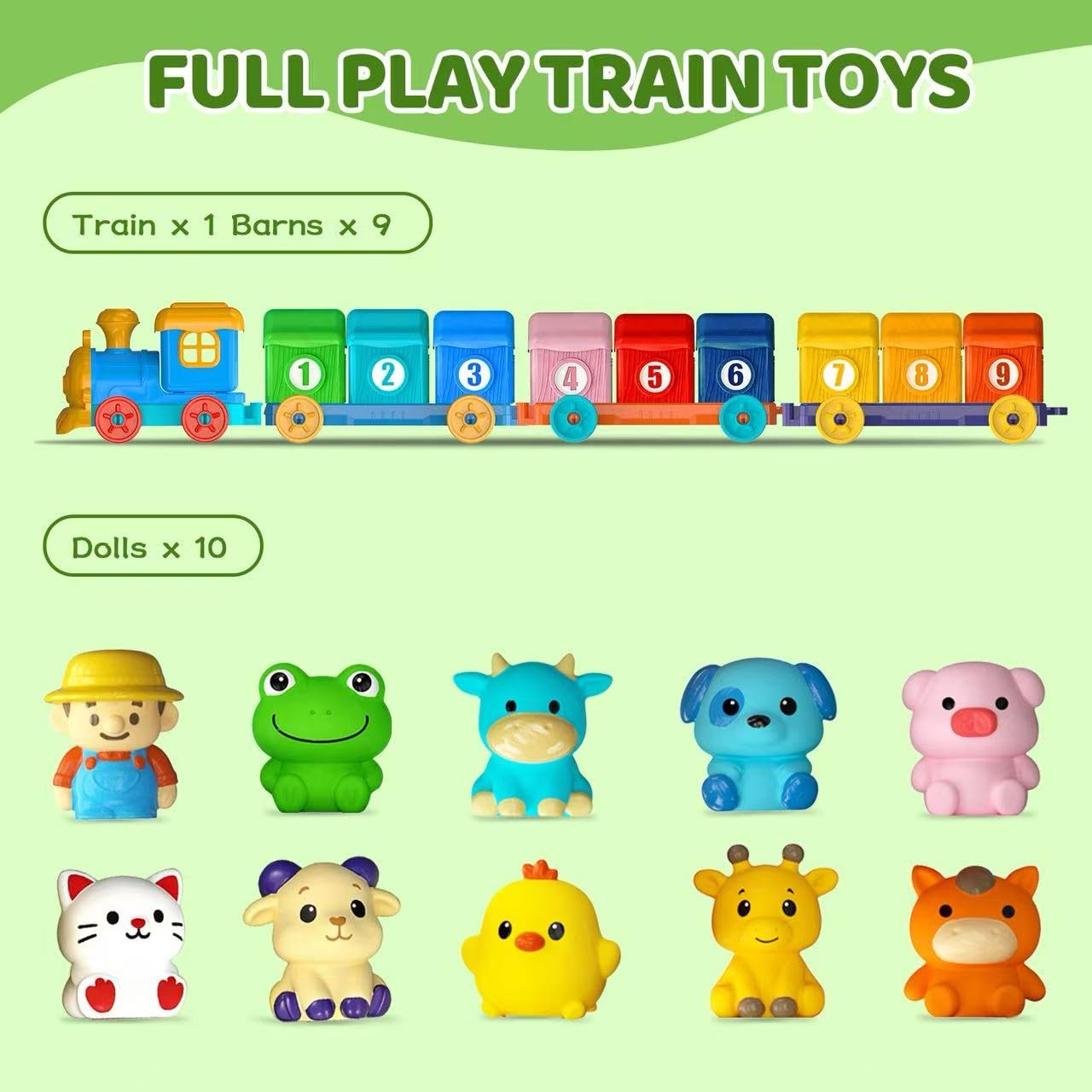 Toddler Learning Toys for 2 3 Year Old-Counting Matching & Sorting Activity Montessori Train Toys with Farm Animals Finger Puppets Birthday Gift for Baby Boys Girls