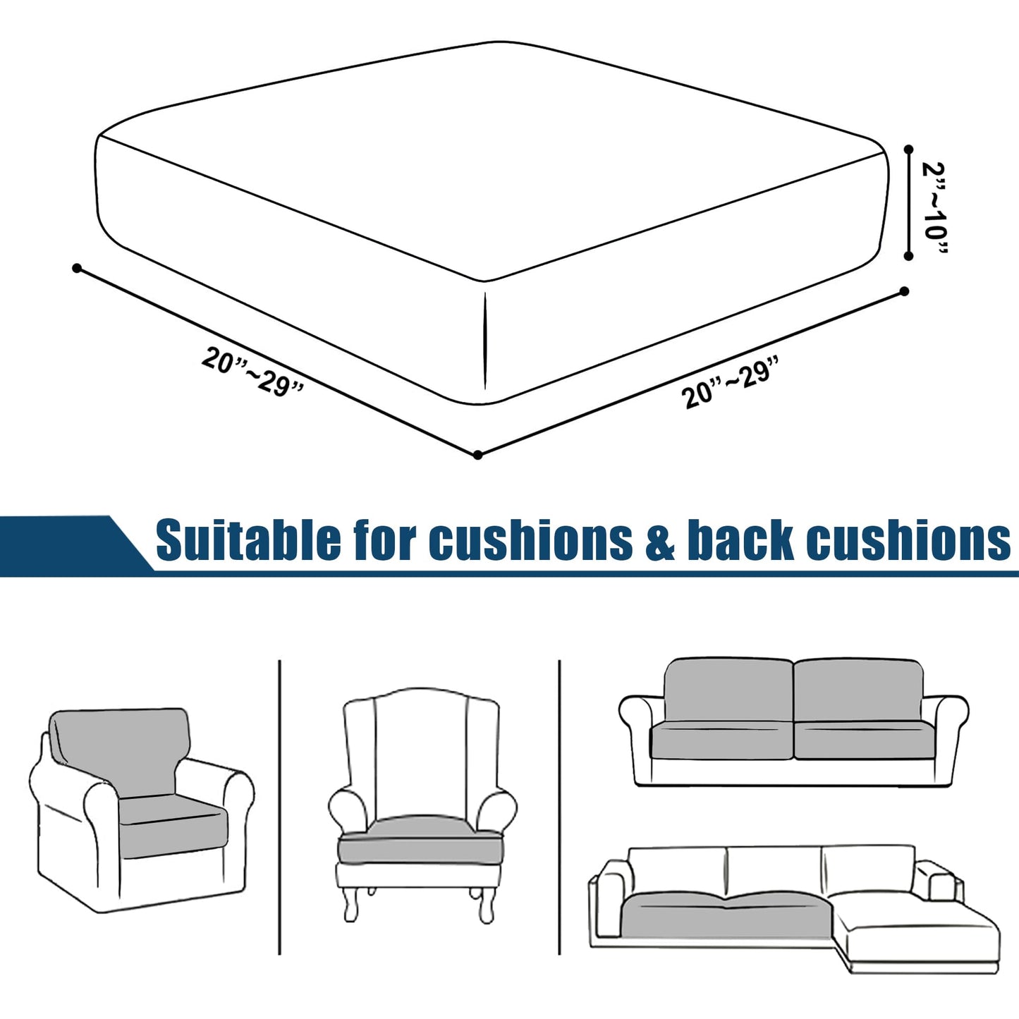 NC HOME Water-Repellent Sofa Cushion Covers Jacquard High Stretch Fabric Furniture Protector for Living Room, Washable Sofa Seat Slipcover, 1 Seater Settee (Chair Cushion, Gray)