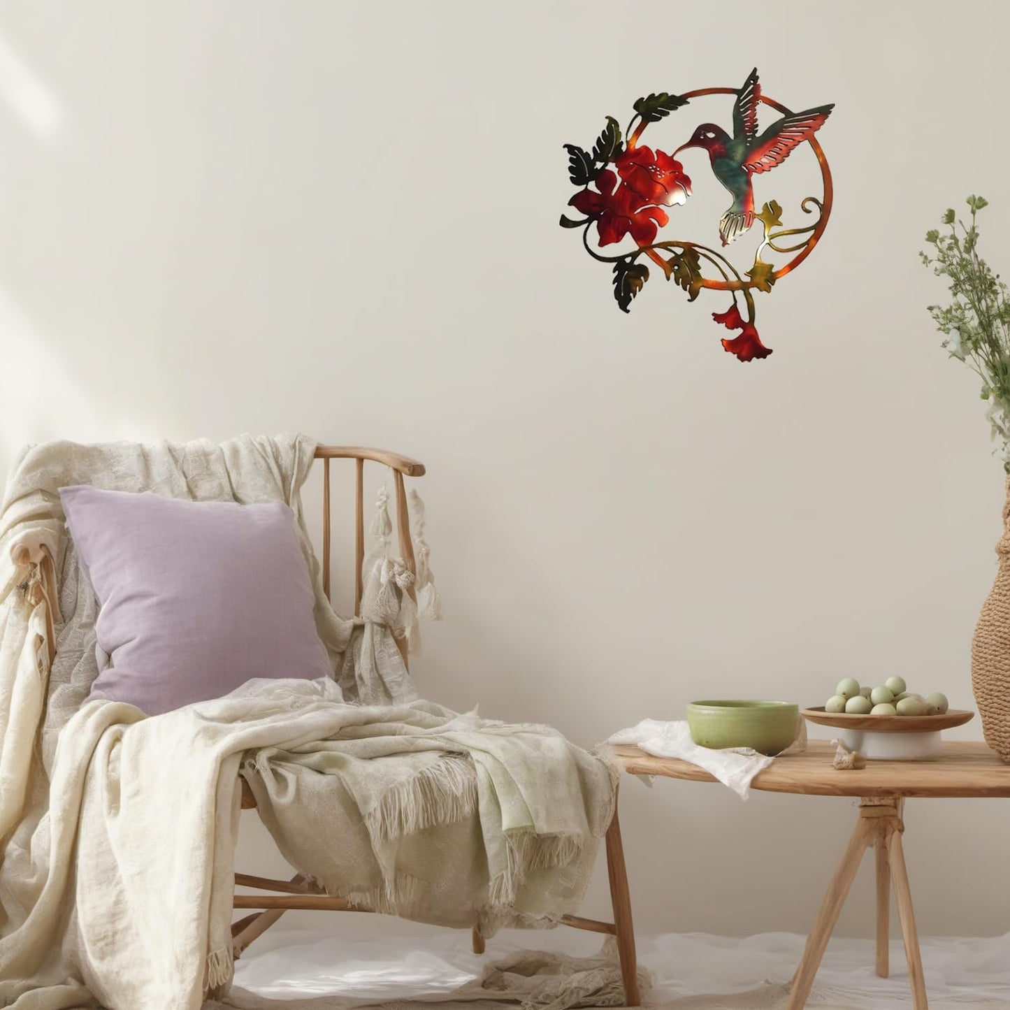 Zoihet Round Metal Bird Wall Art Decor - Hummingbird Wall Art Silhouette for your patio, garden, and fence Art Decor, Bird Wall Silhouette Indoor and Outdoor Hanging (Red)
