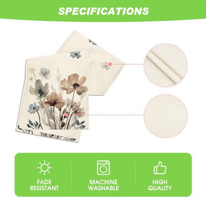 Artoid Mode Brown Poppy Floral Leaves Spring Table Runner, Seasonal Summer Kitchen Dining Table Decoration for Home Party Decor 13x108 Inch