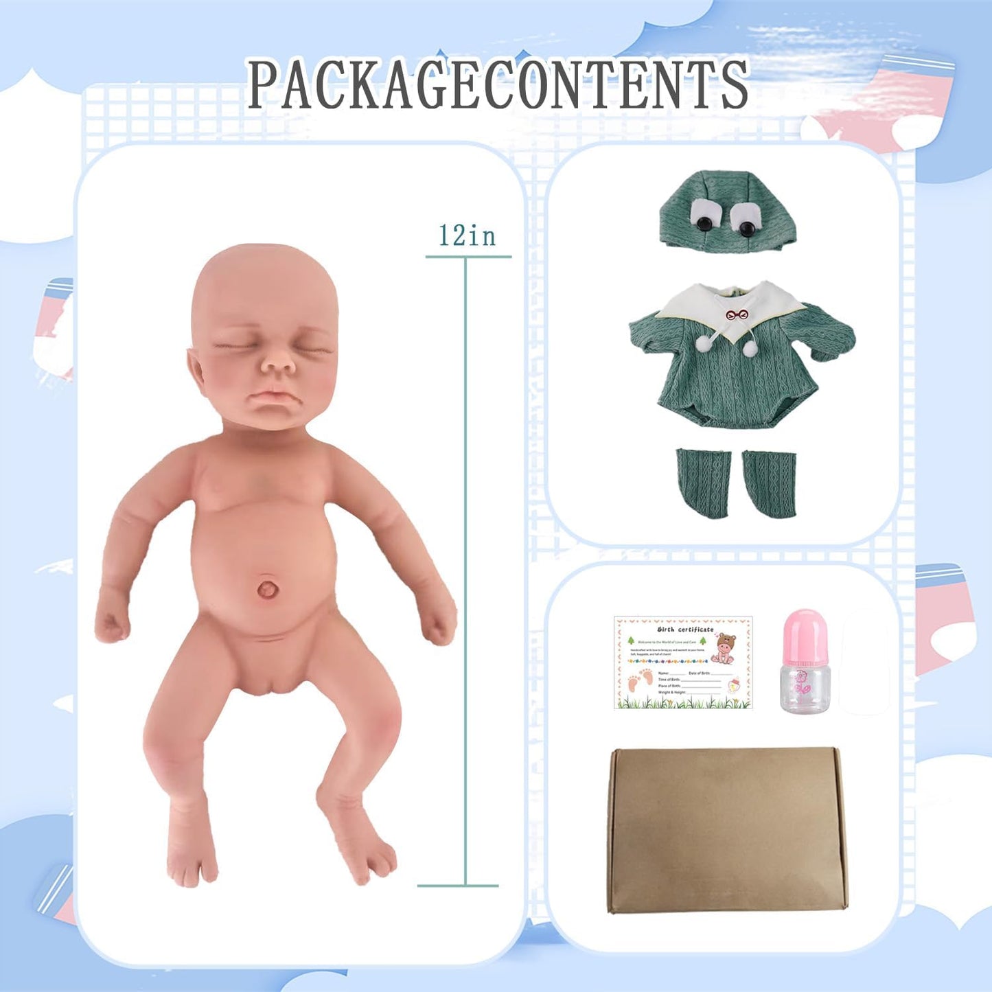 SOFTMARY Lifelike Reborn Baby Dolls - 12-inch Full Silicone Newborn, Real Life Baby Dolls with Realistic Veins & Sleeping Pose - Real Baby Reborn Gift Set for Kids Age 3+