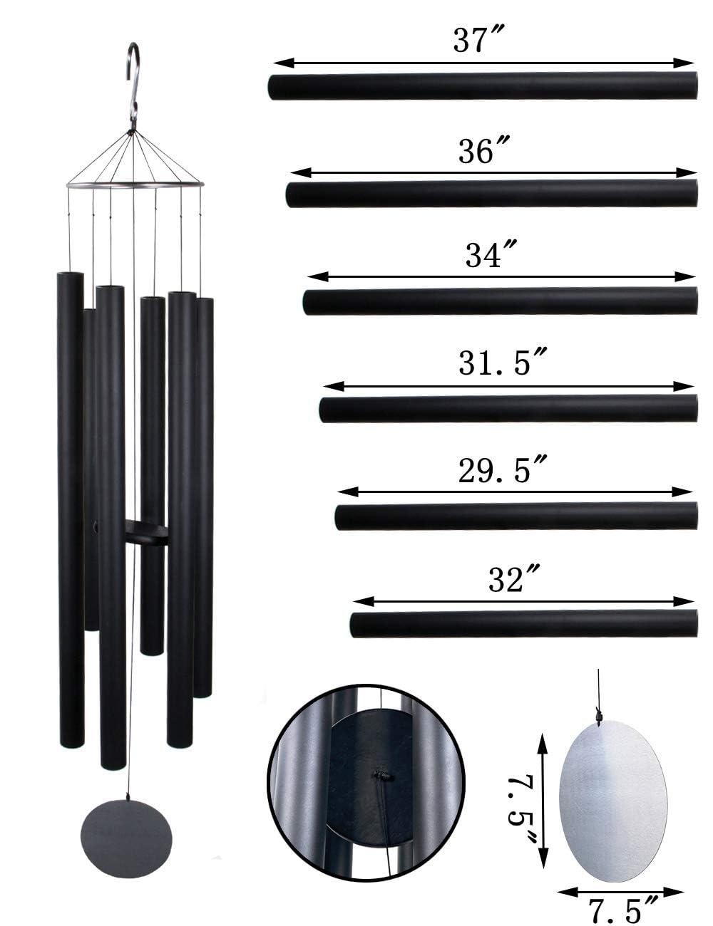 Afirst 66" Extra Large Wind Chimes, Deep Tone Wind Chimes Outdoor with 6 Metal Tubes, Memorial Wind Chime for Patio Balcony Garden Home Decor
