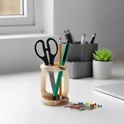 Radicaln Marble Stationary Holder 4" Inches Green Onyx Handmade Pen Holder For Desk, Ideal Pencil Holders & Desk Organizer, Makeup Brush Holder For Women