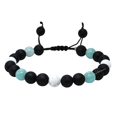 Amazing Gemstone Anger Control Bracelet - Howlite Amazonite Lava Bracelet Set for Men Women Healing Calming Anxiety Stress Relief Gifts Pulseras Para Hombres Mujer Stocking Stuffers (Adjustable)