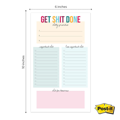 Get Shit Done to Do List / 6" x 10" Hilarious Sticky Note Fill in Task List / 50 Sheets Per Pad/Snarky Sticky Note Schedule Checklist/Made in USA