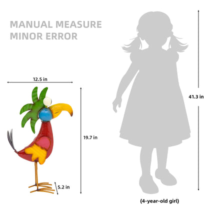 Ultym 19.7" Unique Cartoon Tiki Bird Decor, Handcrafted Large Parrot Sculpture with Ground Stake, Weatherproof Metal Yard Art for Patio, Lawn, Balcony or Indoor Home Decor, Ideal for Parties & Gifts