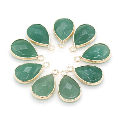 LE SKY natural stone pendants waterdrop faceted green aventurine chakra reiki healing semi gemstone pendants for jewelry making necklace bracelet 14x22mm 10 Pcs
