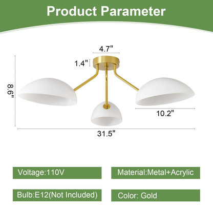 XIAOQIWU 31.5”Gold-Plated Modern Ceiling Light Chandelier Light Fixture for Bedroom and Living Room Ceiling - Adjustable Light and Color with Acrylic lampshade - Sputnik Ceiling Light