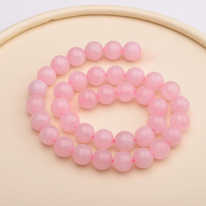 35pcs 10mm Natural Gemstone Beads for Jewelry Making Supplies,Pink Jade Healing Crystal Polished Round Loose Stone Beads for Bracelet Necklace 15 Inch