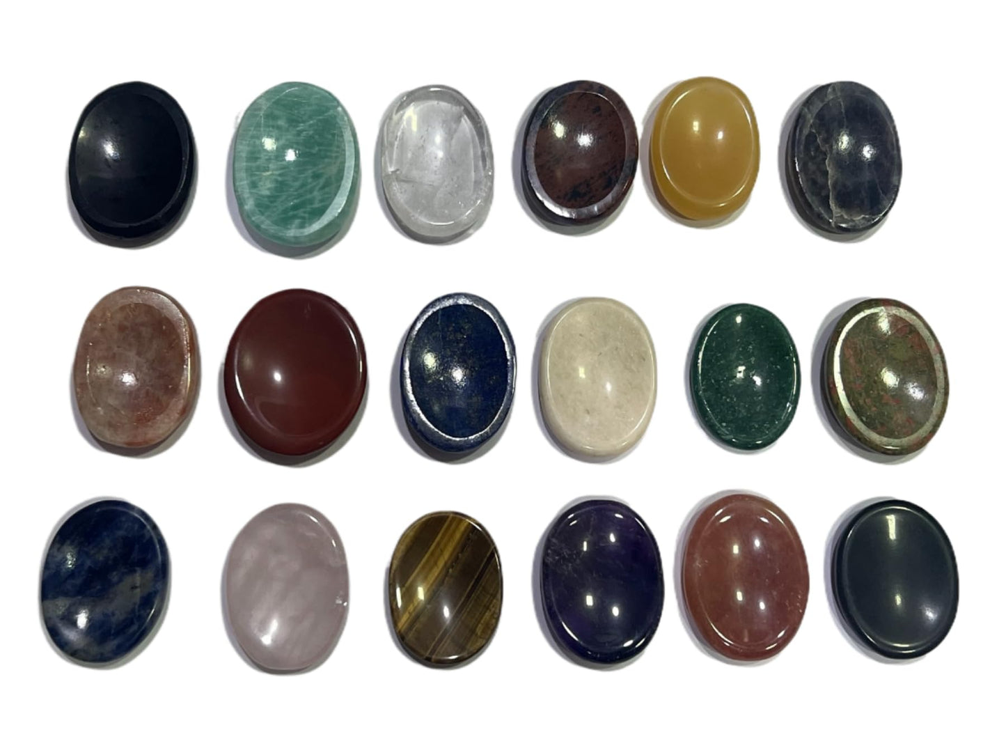 Set of 5 Assorted Thumb Worry Stones Metaphysical Gemstone Crystal Healing Reiki Men Women Gift Feng Shui Positive Energy Love Wellness Palm Stones Wicca Powerful