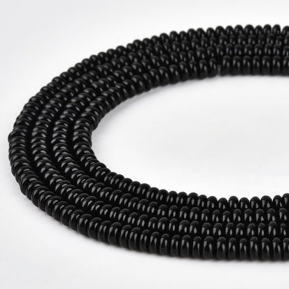 170pcs 4x2mm Natural Black Onyx Disk Rondelle Spacer Agate Stone Semi Precious Gemstone Loose Beads for Jewelry Making 15 Inch