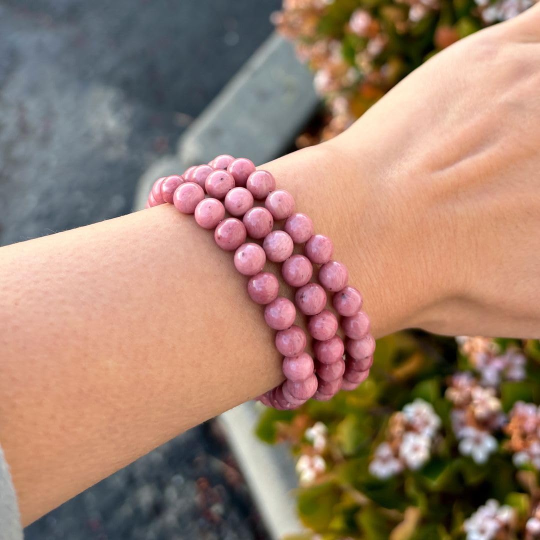 Adabele Real Natural Grade A Red Rhodonite Gemstone Beaded Bracelet 7 Inch Stretch Chakra Healing Crystal Stone Jewelry Women Mom Gift GB6-A52