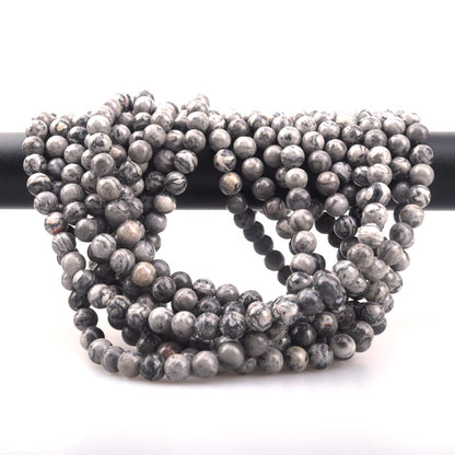 ICAI Beads 10mm Natural Map Stone Round Loose Stone Beads for Jewelry Making DIY Crafts Design 1 Strand 15" APPR.34-36pcs