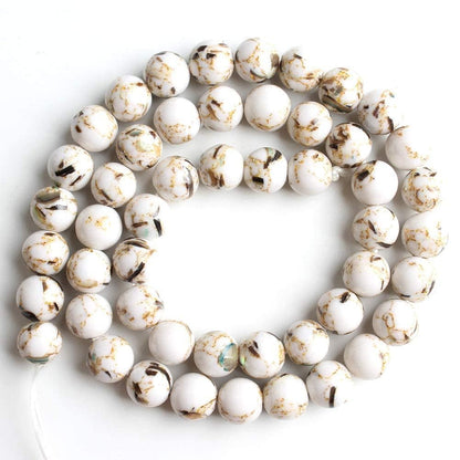 Yochus 60pcs White Shell Turquoise Beads，6mm Natural Stone Round Loose Beads for Jewelry Making Earring Necklace DIY Crafts