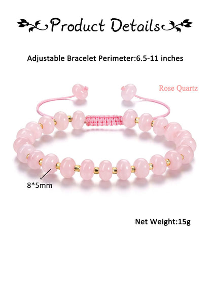 PESOENTH Rose Quartz Pink Beaded Bracelet,Healing Crystal Natural Stone Bracelets Gemstone Bracelet jewelry Spiritual Gifts for Women Her Mom Daughter Birthday Annivsersary Valentines