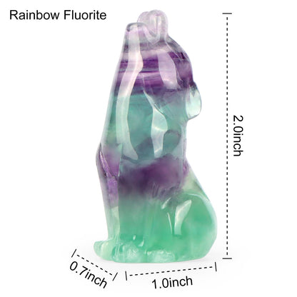 Artistone Rainbow Fluorite Head Up Wolf Statue 2" Howl Wolves Figurine Decor Ornament for Home Table Centerpiece Ornament Healing and Crystal Stone Pocket Animal Sculpture with Gift Case
