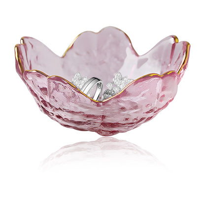 Flower Ring Dish Small Modern Accent Tray Ring Bowl Glass Pink Crystal Small Ring Dish Holder Dish Trinket Bowl, Jewelry Bowl Nightstand Decor Plate Vanity, Ring Dish for Necklaces Keys Gift Women