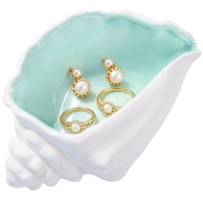 OSOPOLA Ceramic Conch Jewelry Tray - Ocean-themed Decorative Ring Holder Dish Key Tray Cute Jewelry Plate Trinket for Women,Home Decor,Christmas Birthday Gifts HE02CHL