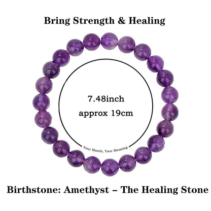 Naupyal February Birthstone Bracelet for Women Men,Amethyst Natural Stone Beaded Bracelets,Healing Crystal Gemstones Stretch Bracelet Stress Relief Month Bracelet Birthday Jewelry Gifts