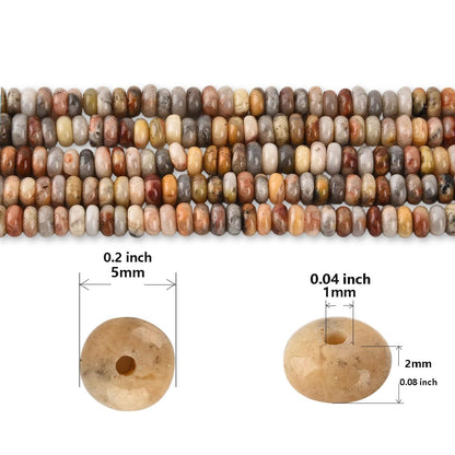 170pcs 4x2mm Natural Crazy Lace Agate Disk Rondelle Spacer Semi Precious Gemstone Loose Stone Beads for Jewelry Making 15 Inch