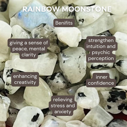 Indian Consigners Natural Crushed Polished Tumbled Gem Stone Chips, Decoration & Healing Crystals (Rainbow Moonstone)