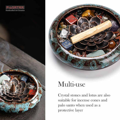 PIOSRTRR Incense Stick Holder-Crystal Lotus Incense Holder,Ceramic Incense Burner