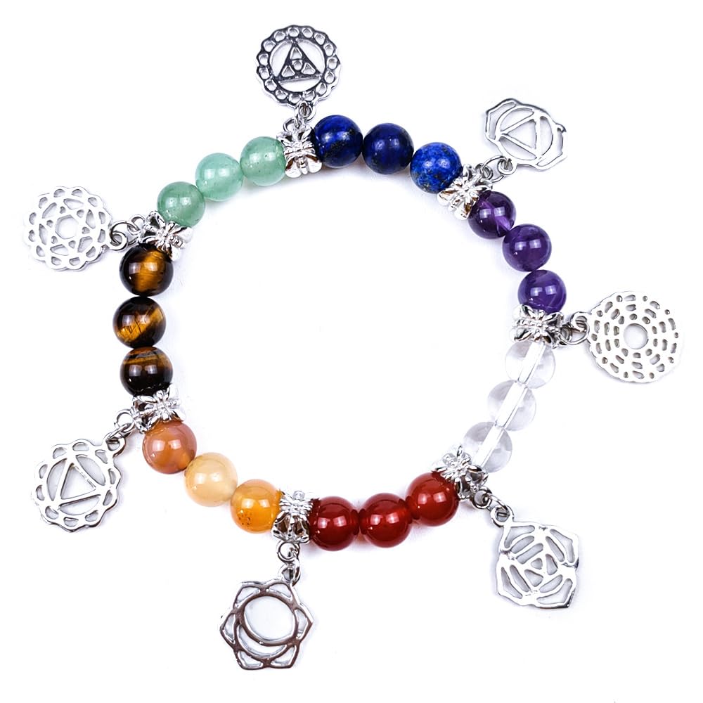 Aprbella 7 Chakra Healing Bracelet with Natural stones for Energy Healing & Balance, Stretch Beaded Jewelry for Energy Balance, Meditation, Yoga, Gift for Women