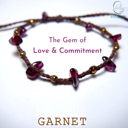 PusSoul Handmade Garnet Small Crystal Bracelet (6.5-7.5'') - Adjustable & Plus Size, Natural Healing Crystal Chips, Waterproof, Chakra Beaded - Unusual Jewelry for Women, Girl & Friendship from