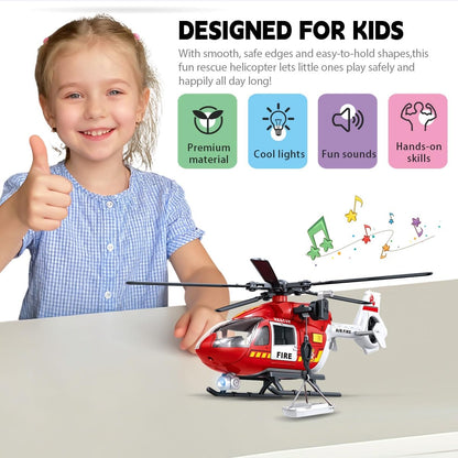 Big Helicopter Toy for Kids Ages 3 4 5 6 7 - Police, Firefighter, EMS & Military Toy Choppers with Spinning Propellers, Hanging Basket, Lights & Sounds - Birthday Party Favors for Boys and Girls
