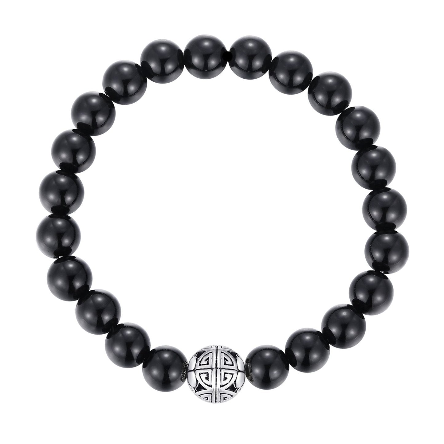 MetJakt Healing Crystals Beaded Bracelets for Womens Natural Gemstone 8mm Beads Stretch Bracelets with 925 Sterling Silver Double Happiness Pendant (Black Agate)