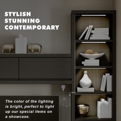 JUSJUBR 4-Pack Cold White Display Shelf Lights, Under Shelf Lighting with Memory Function, 12 Inch 6000K Plug-in Bookshelf Lighting, LED Cabinet Lights for Display Case/Pantry/Closet/Safe