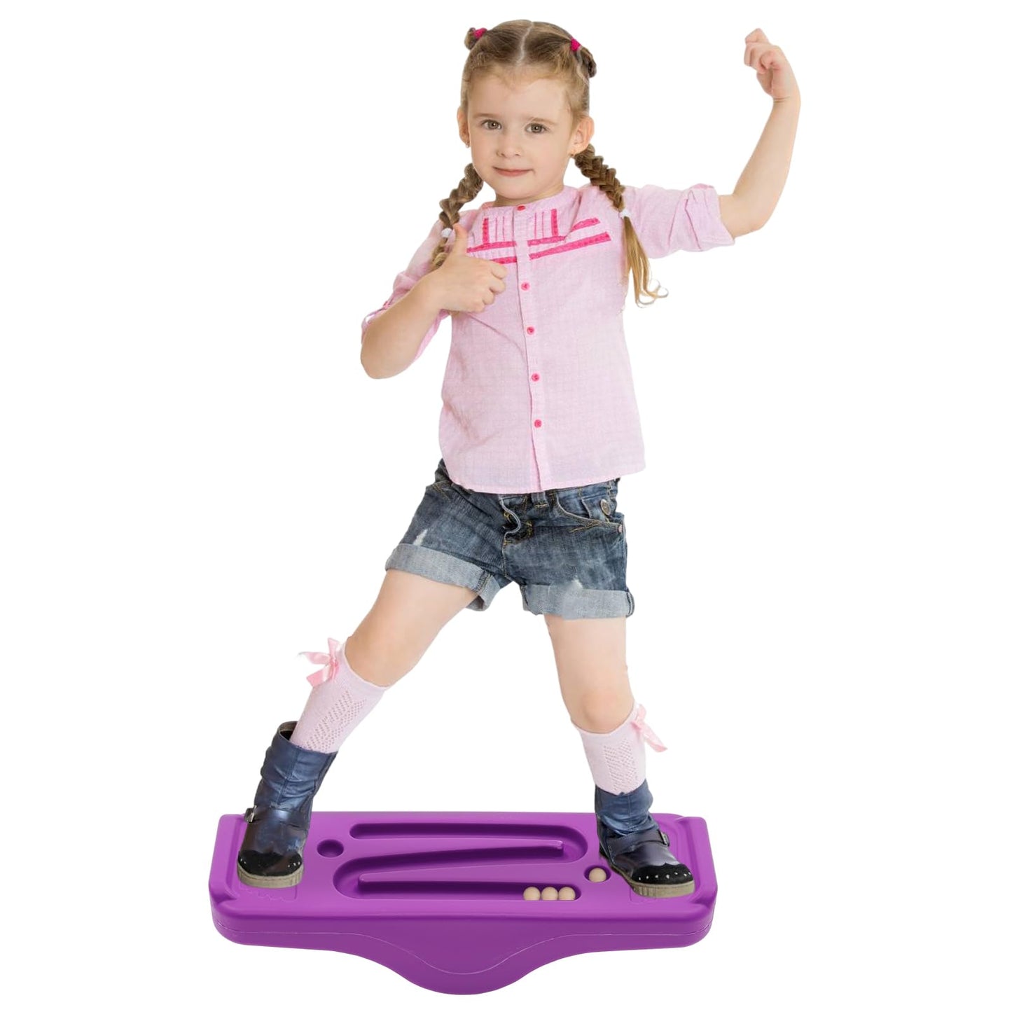Kids Rocking Seesaw Balance Board with 5 Wooden Balls Sensory Training Rocking Board Balance Training Equipment Children Indoor Outdoor Activity Toy