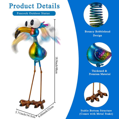 Giole 18.9" Metal Peacock Garden Statue - Weather-Resistant Outdoor Bird Figurine, Yard Art Decor for Lawns and Patios, Unique Gift for Gardening Enthusiasts