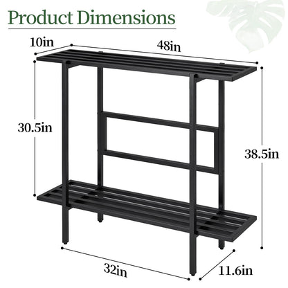 LLAXERGU Heavy Duty Plant Stand Outdoor Indoor, Large Metal Plant Stand 48" L x 10" W x 38" H Outdoor Plant Stands 2-Tier Flower Pot Stand 500 LBS Capacity for Patio Garden